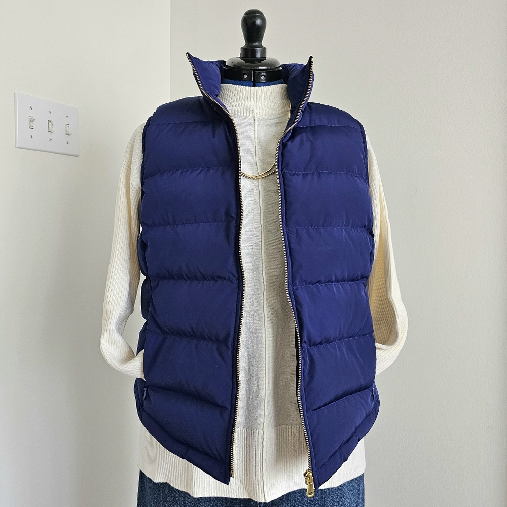 Talbots Royal Blue Quilted Puffer Vest with Gold Hardware Zip Front M Petite